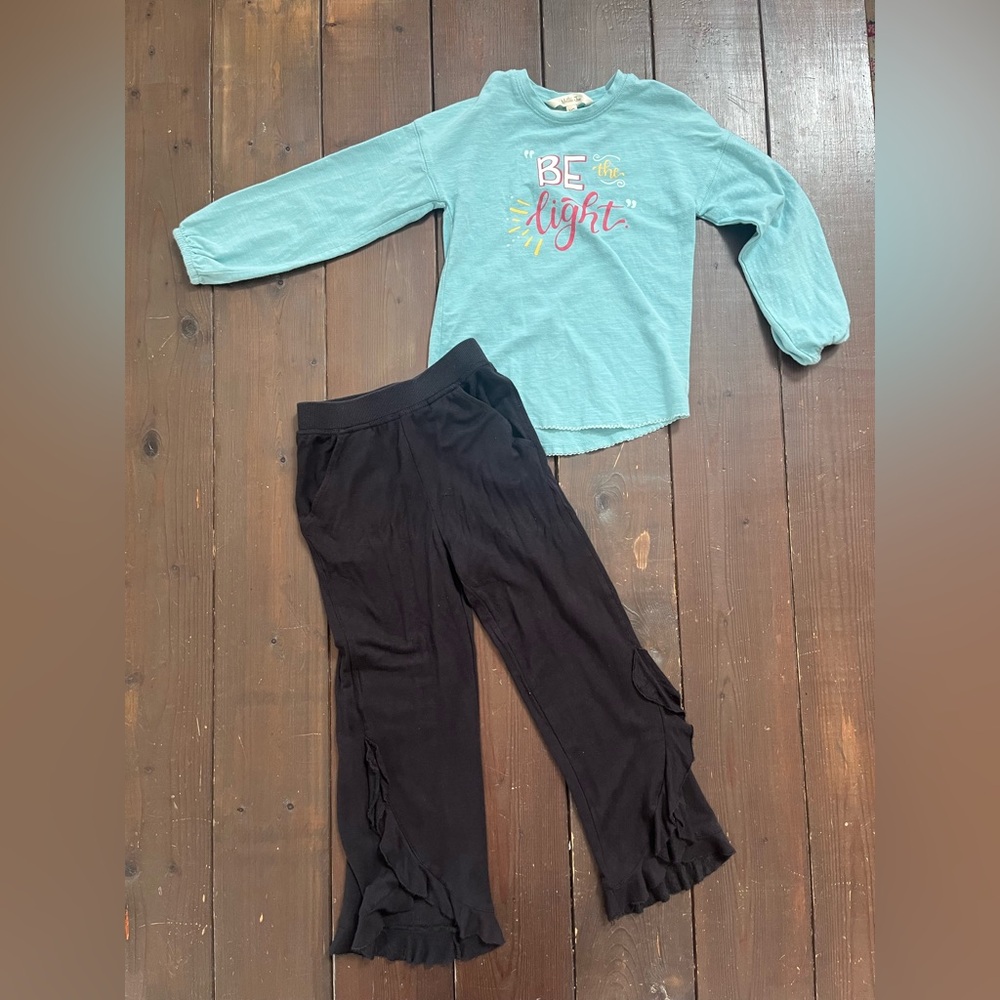 Size 6 Matilda Jane Wonderment Be the Light tee Cascading Ruffle pants